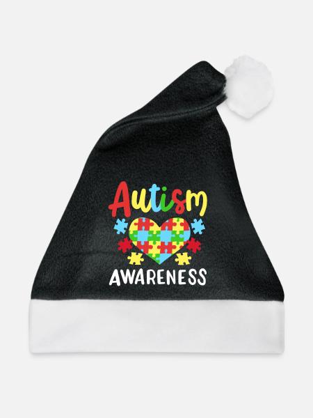 Autismus Puzzleteile Herz - Weihnachtsmütze - Schwarz/Weiß