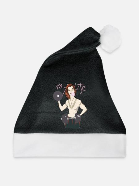 Retro Fitness Frau Illustration - Weihnachtsmütze - Schwarz/Weiß