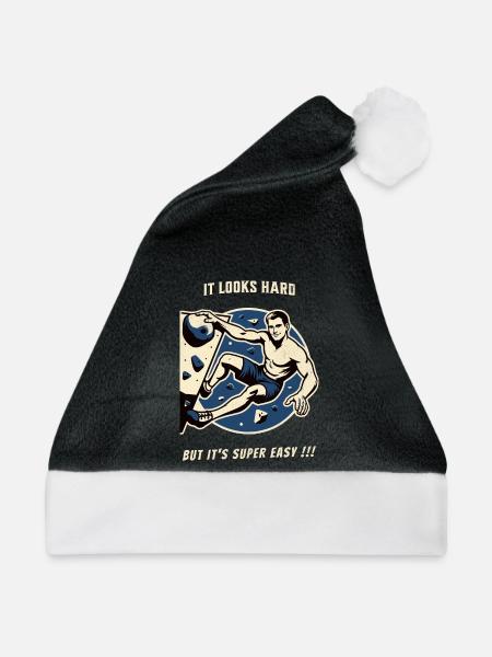 Klettern bouldern vintage T-Shirt lustiger Spruch - Weihnachtsmütze - Schwarz/Weiß - Vorne