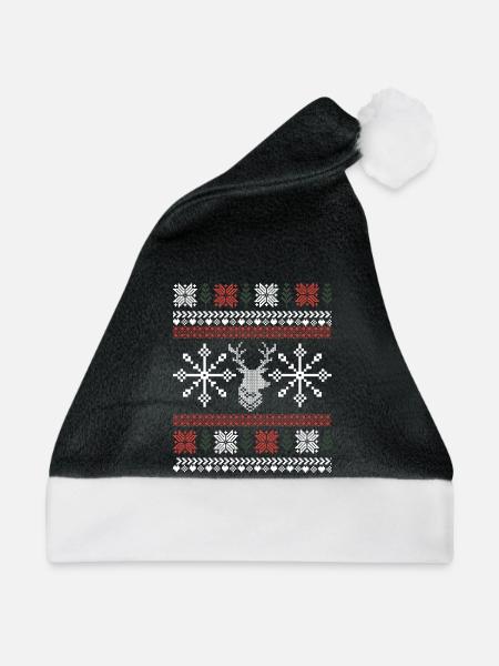 Retro Weihnachtsmuster - Weihnachtsmütze - Schwarz/Weiß