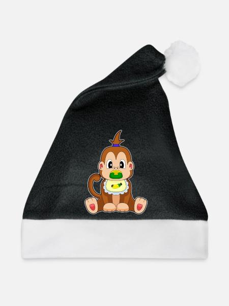 Affe Baby Lätzchen Schnuller - Weihnachtsmütze - Schwarz/Weiß