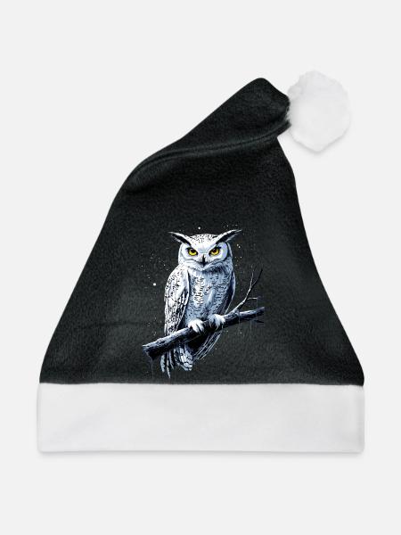 Eule Schleiereule Kauz Uhu Owl Süße Eulen - Weihnachtsmütze - Schwarz/Weiß