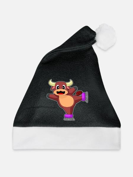 Stier Eislaufen Schlittschuhe - Weihnachtsmütze - Schwarz/Weiß