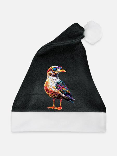 Möwe Strand Meer Nordsee Ostsee Silbermöwe Möwen - Weihnachtsmütze - Schwarz/Weiß - Vorne