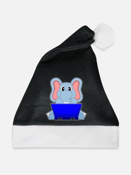 Elefant Laptop - Weihnachtsmütze - Schwarz/Weiß
