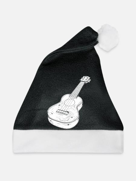 Ukulele Zeichnung - Weihnachtsmütze - Schwarz/Weiß