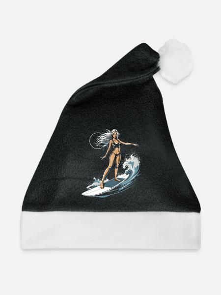 Weibliche Surferin Grafik - Weihnachtsmütze - Schwarz/Weiß