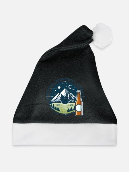 Nachtliche Bergkulisse mit Bierflasche - Weihnachtsmütze - Schwarz/Weiß