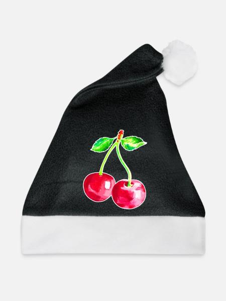 Kirsche, Rote Kirschen - Weihnachtsmütze - Schwarz/Weiß - Vorne