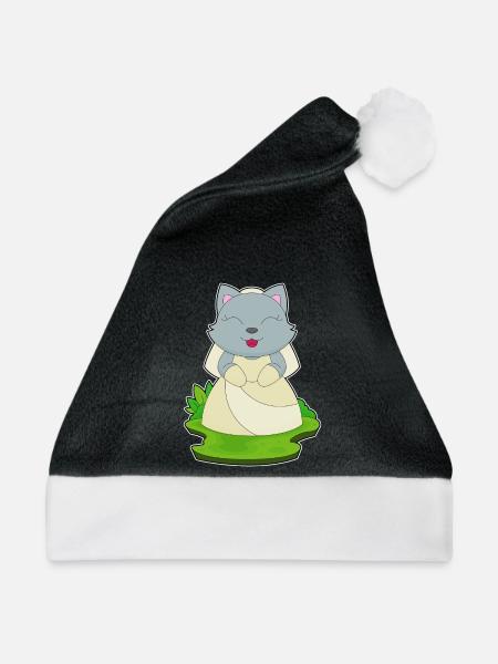 Katze Braut Schleier Hochzeit - Weihnachtsmütze - Schwarz/Weiß - Vorne