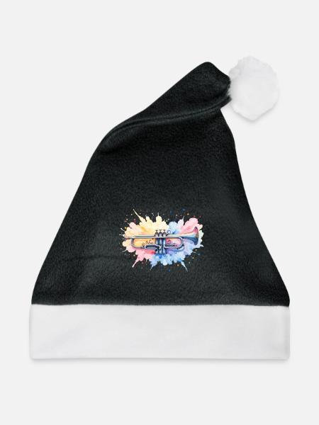 Bunte Trompete Aquarell wasserfarben Farbspritzer - Weihnachtsmütze - Schwarz/Weiß - Vorne