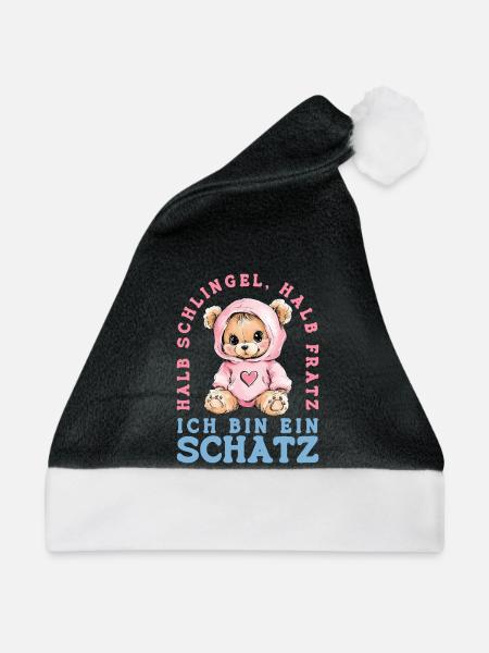 Niedlicher Bär Halb Schlingel Halb Fratz Schatz - Weihnachtsmütze - Schwarz/Weiß - Vorne