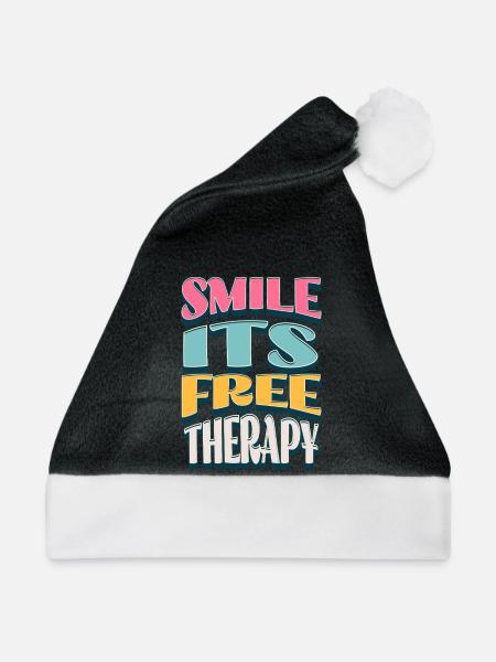 Smile Its Free Therapy – bunte Comic-Schrift - Weihnachtsmütze - Schwarz/Weiß