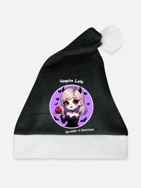 Süße Vampir Lady Kawaii Helloween Mädchen Teufelin - Weihnachtsmütze - Schwarz/Weiß - Vorne