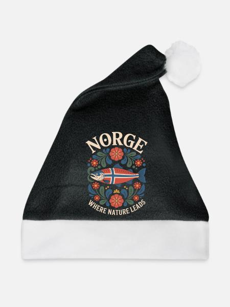 Norge Norwegen Lachs Folk Art Tradition Rosemaling - Weihnachtsmütze - Schwarz/Weiß