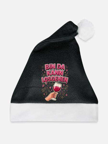 Bin da kann losgehen Partyshirt Damen Weinglas JGA - Weihnachtsmütze - Schwarz/Weiß - Vorne