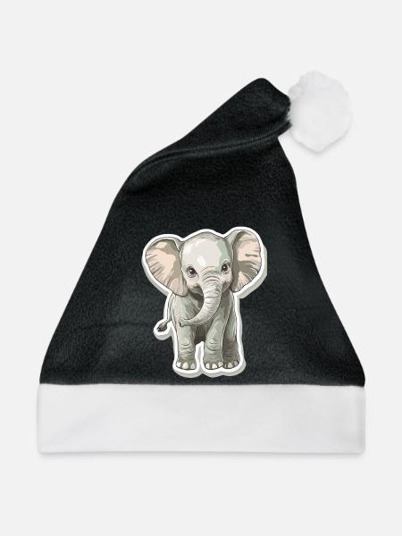 Süßer Elefant – Geschenkidee für Tierfreunde - Weihnachtsmütze - Schwarz/Weiß
