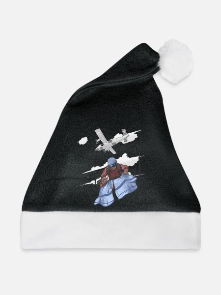 Luftschirmsprung Pilot Illustration - Weihnachtsmütze - Schwarz/Weiß