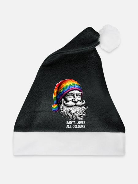 Lebendiger Weihnachtsmann mit Regenbogenhut - Weihnachtsmütze - Schwarz/Weiß
