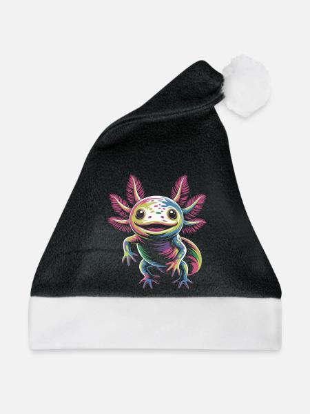 Farbenfroher Axolotl - Weihnachtsmütze - Schwarz/Weiß