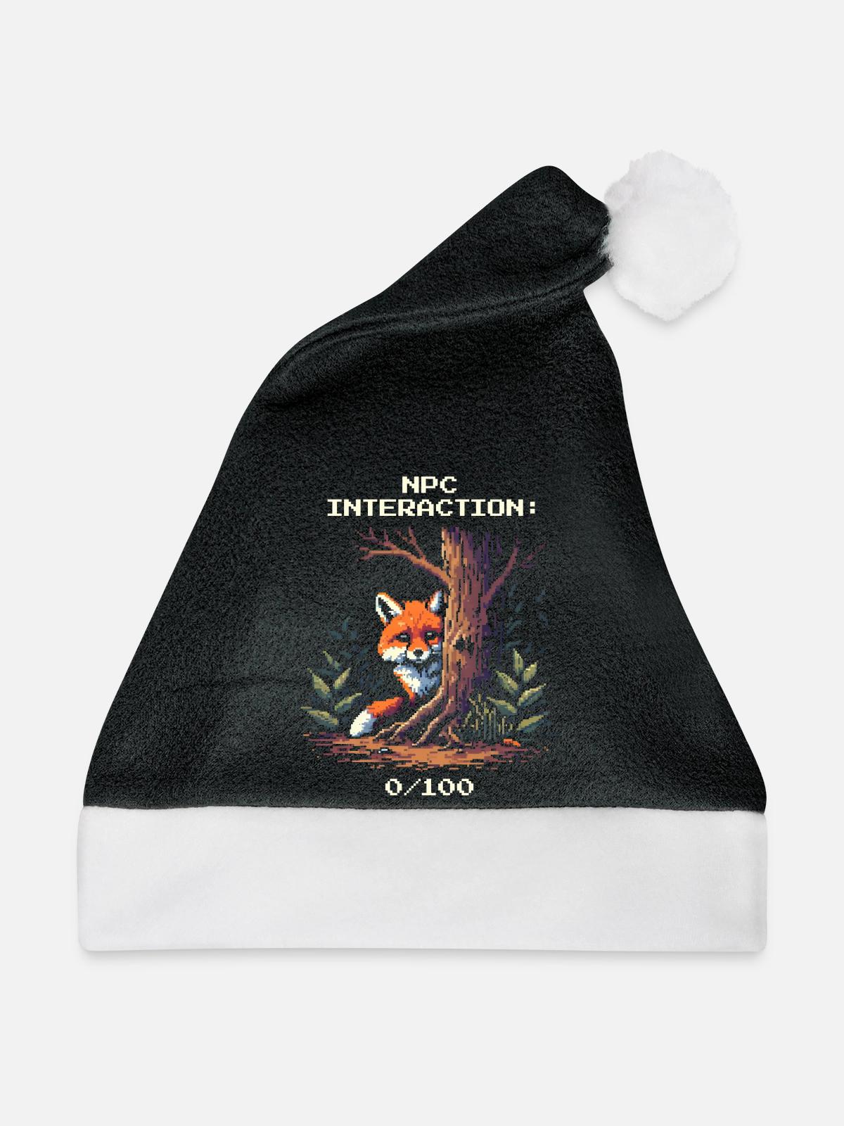 NPC-Interaktion: 0/100 | Introversion Humor - Weihnachtsmütze - Schwarz/Weiß - Vorne