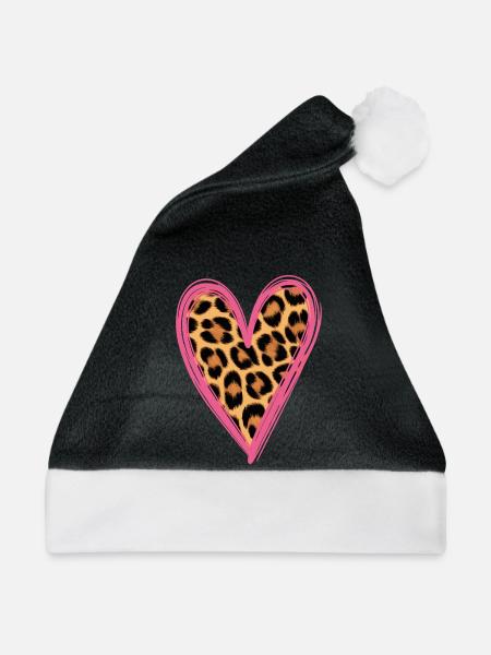 Leopard Muster Herz Design - Weihnachtsmütze - Schwarz/Weiß