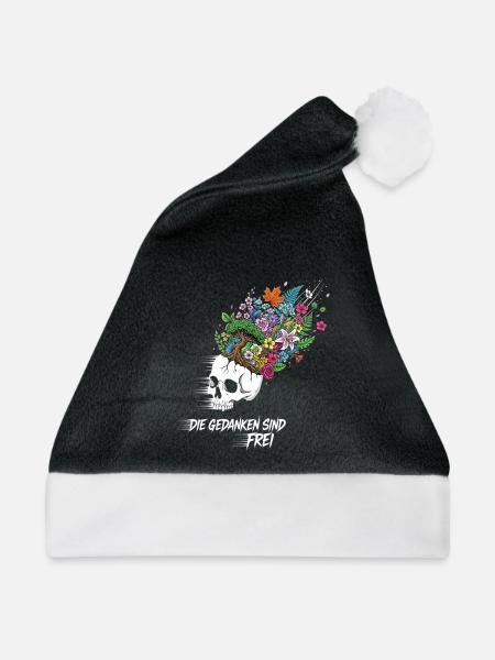 Freiheits Blumen Totenkopf  - Weihnachtsmütze - Schwarz/Weiß - Vorne