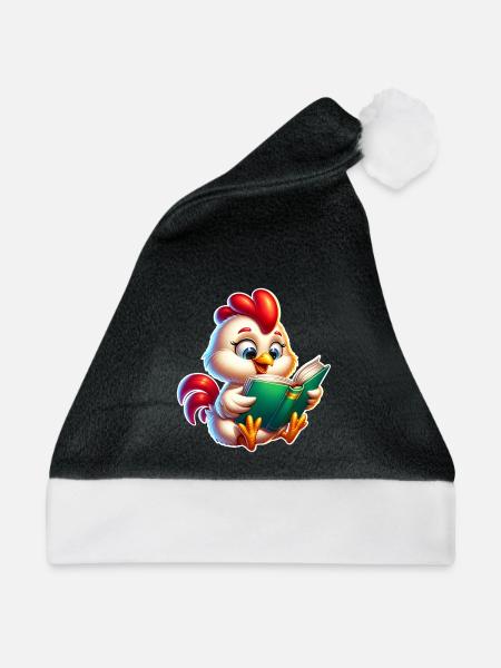 Huhn Buch Lesen - Weihnachtsmütze - Schwarz/Weiß