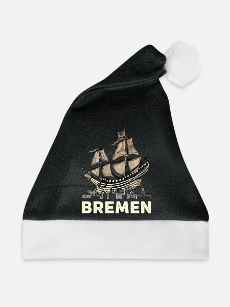 Historische Bremer Hansekogge  - Weihnachtsmütze - Schwarz/Weiß - Vorne