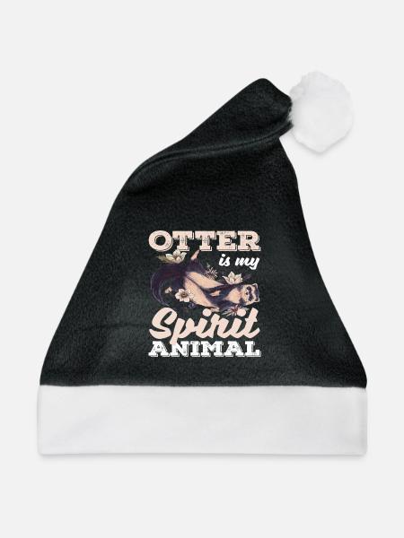 Seeotter Cartoon Spirtit Tierliebhaber - Weihnachtsmütze - Schwarz/Weiß - Vorne