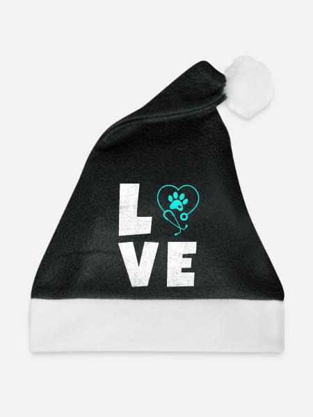 Tierliebe Logo mit Pfotenherz - Weihnachtsmütze - Schwarz/Weiß - Vorne