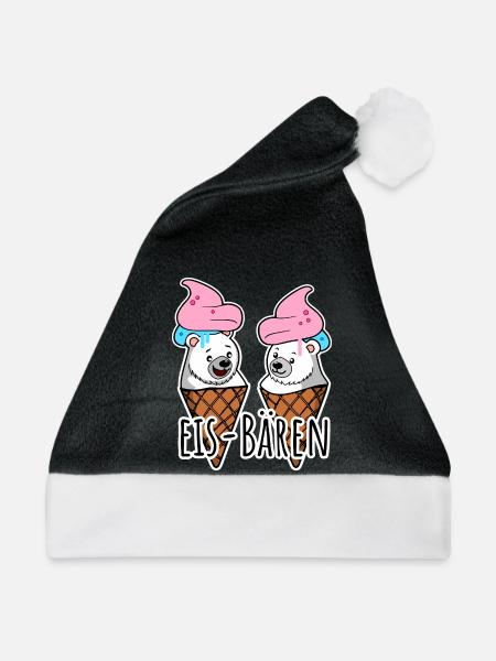 Zwei leckere Eis Bären an der Eisdiele - Weihnachtsmütze - Schwarz/Weiß - Vorne