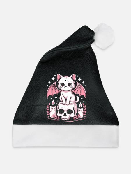 Kawaii Pastel Goth Katze - Weihnachtsmütze - Schwarz/Weiß