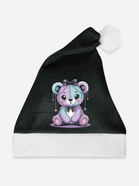 Kawaii Pastel Goth Geflickter Bär - Weihnachtsmütze - Schwarz/Weiß