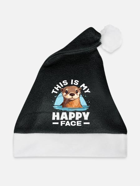Seeotter Cartoon Glückes Gesicht - Weihnachtsmütze - Schwarz/Weiß