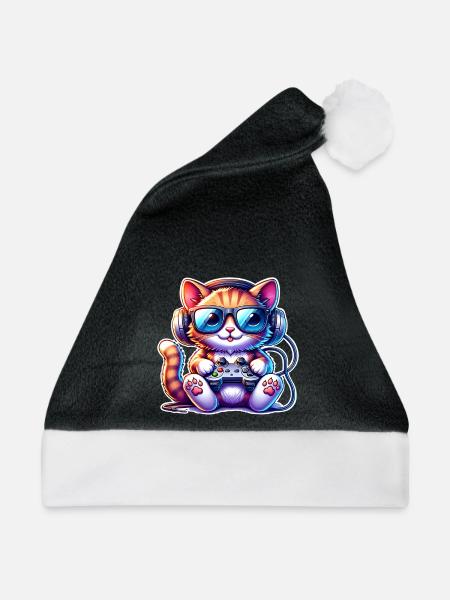 Katze Gaming - Weihnachtsmütze - Schwarz/Weiß