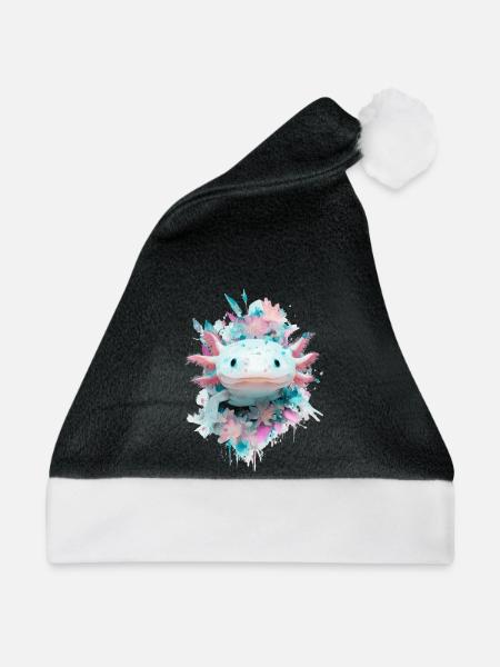 Pastell Axolotl Blumenzauber - Weihnachtsmütze - Schwarz/Weiß