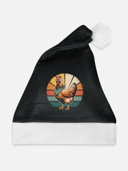 Retro Huhn mit Bandana - Weihnachtsmütze - Schwarz/Weiß
