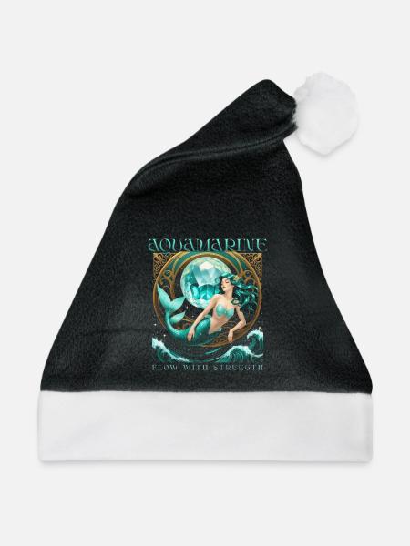 Geburtsstein März Aquamarin - Weihnachtsmütze - Schwarz/Weiß