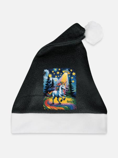 Leuchtendes Einhorn im Sternenrausch - Weihnachtsmütze - Schwarz/Weiß