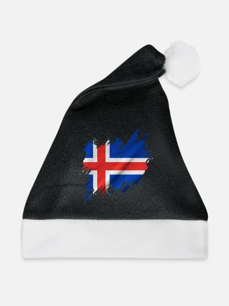Island-Flagge, zerrissen Stil - Weihnachtsmütze - Schwarz/Weiß