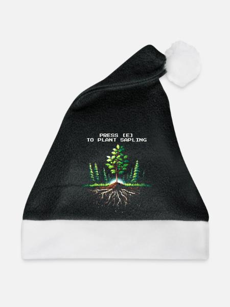 Drücke [E] Setzling pflanzen | Aufforstung - Weihnachtsmütze - Schwarz/Weiß - Vorne