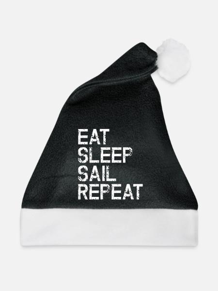 Nautic Design Eat Sleep Sail Repeat - Weihnachtsmütze - Schwarz/Weiß - Vorne