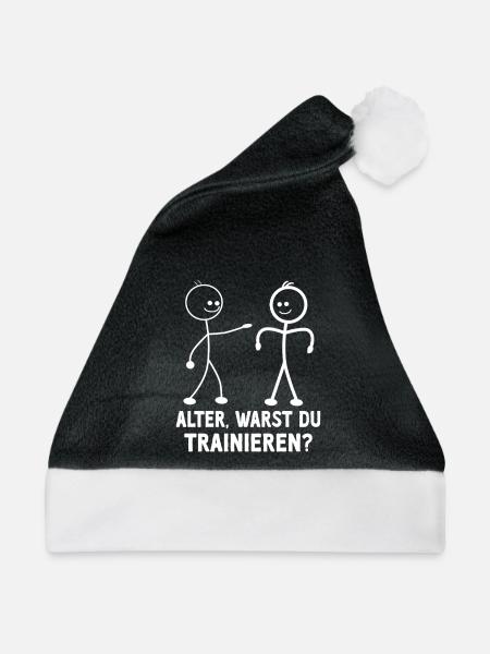 Strichmännchen WARST DU TRAINIEREN LUSTIG - Weihnachtsmütze - Schwarz/Weiß