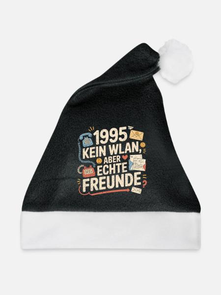 1995 Kein WLAN Aber Echte Freunde - Weihnachtsmütze - Schwarz/Weiß - Vorne