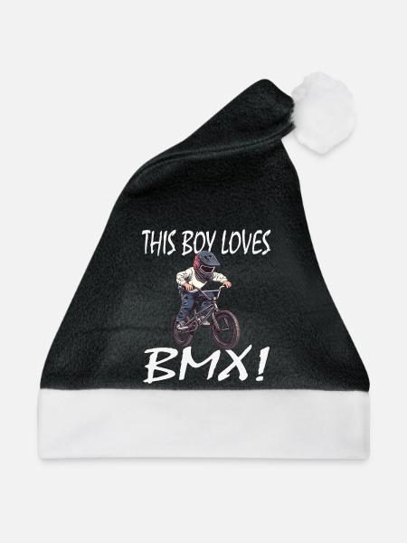 Junge BMX Motiv - Weihnachtsmütze - Schwarz/Weiß - Vorne
