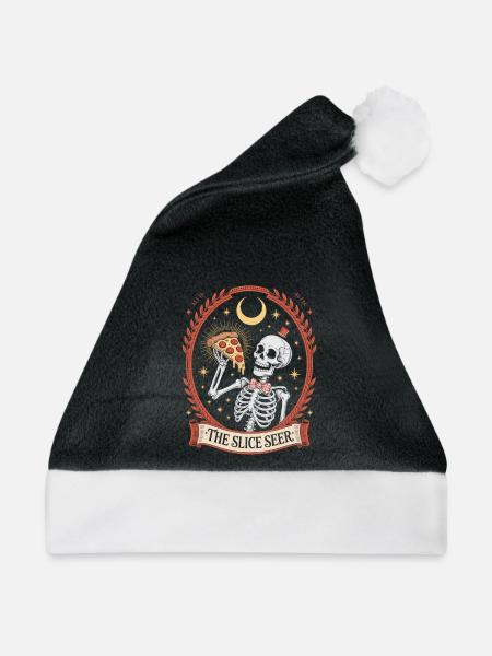 The Slice Seer Pizza Skelett Mond Okkult - Weihnachtsmütze - Schwarz/Weiß - Vorne