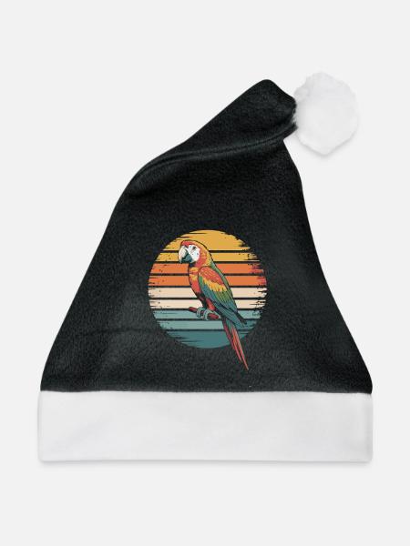 Bunter Papagei im Retro-Sonnenuntergang - Weihnachtsmütze - Schwarz/Weiß