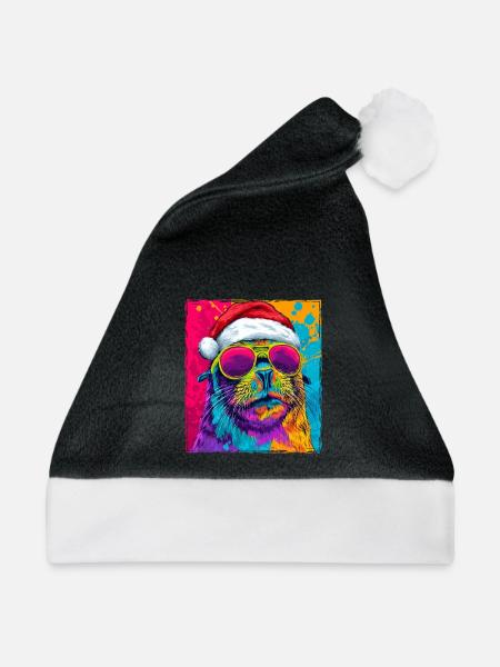 Robbe Tier Weihnachten Porträt - Weihnachtsmütze - Schwarz/Weiß