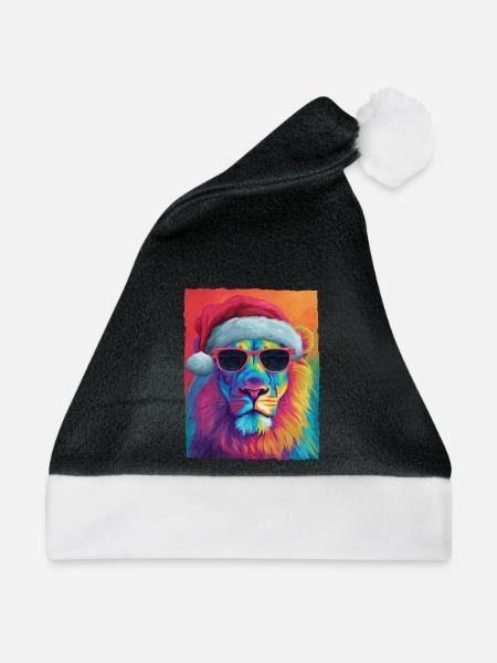 Löwe Weihnachten Porträt - Weihnachtsmütze - Schwarz/Weiß